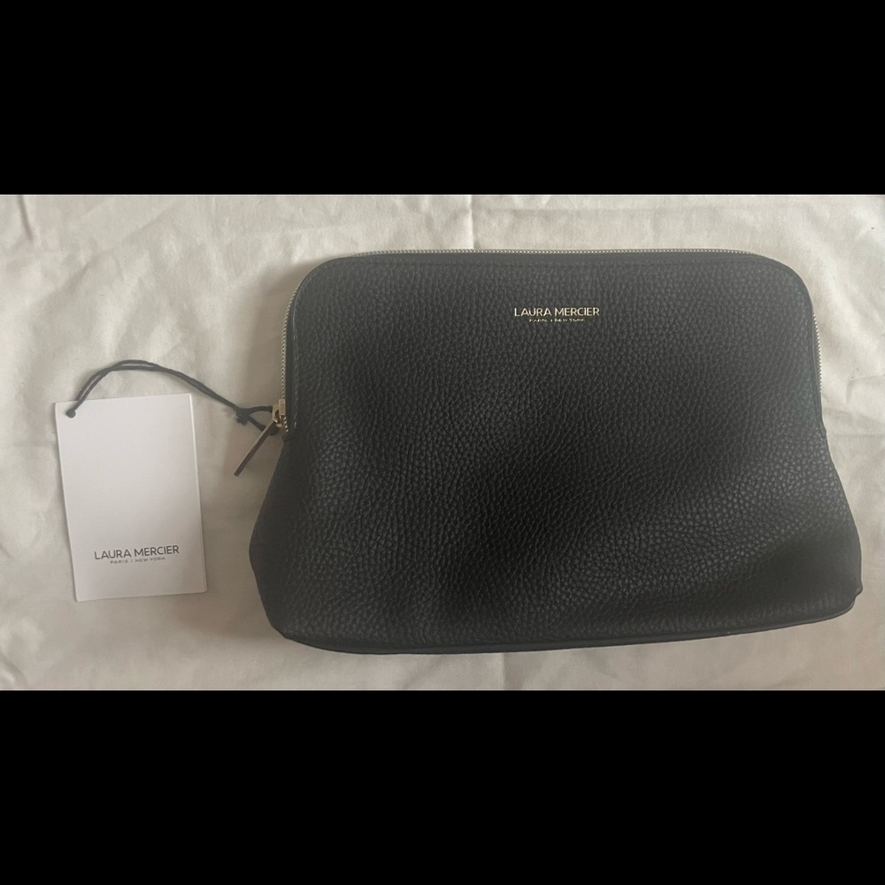 NWT Black Laura Mercier Leather Makeup Bag